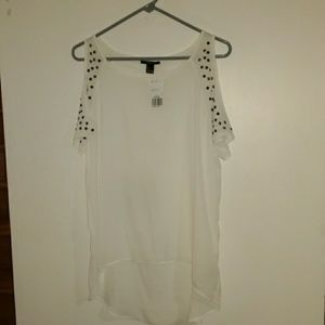 Open shoulder white blouse